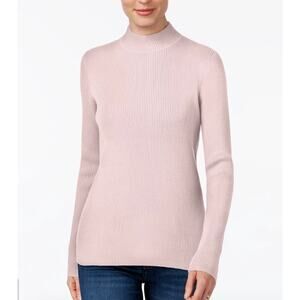 Karen Scott Women's 100% Cotton Ribbed Turtleneck Top Pink Size S